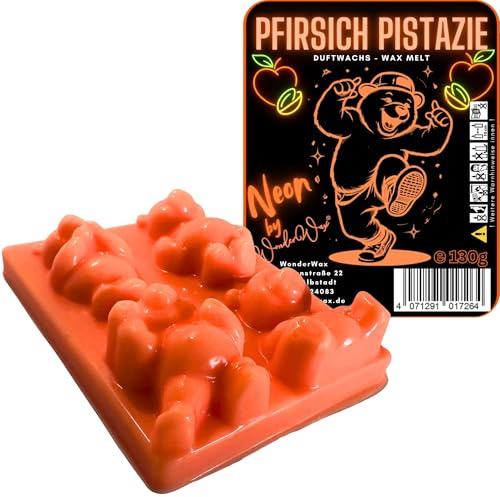 WonderWax Neon Duftriegel 6 x Duftwachs Bären Wachsmelt Duftwachs Raumduft für Duftlampen Soja Wachs Melts Duftmelt Aroma Wellnes Kerzen Wärmer Wax Tarts Pfirsich & Pistaziencreme