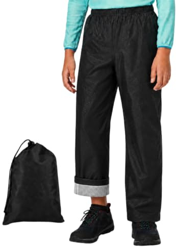 Fjquamitix Kids Waterproof Rain Trousers Boys Girls Mud Dirty Proof Pants with Inner Mesh for Kids Children Rainwear Windproof for Age 6-14 Years (UK, Age, 10 Years, 11 Years, Regular, Black)