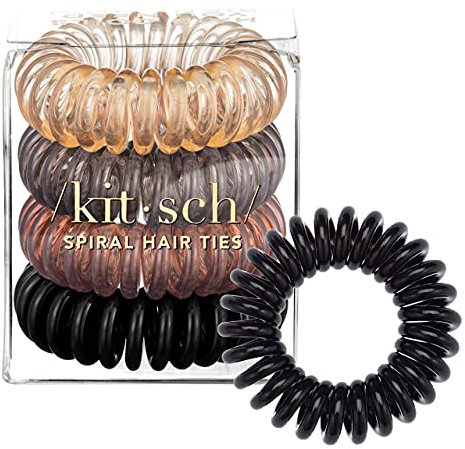 Kitsch Spiral-Haargummis für Frauen - Spiralförmige Haargummis, Haargummi ohne Knick, Spiral-Haargummis ohne Schaden, Haarschlingen & Telefonkabel-Haargummis, Spiral-Haargummis, 4 Stück (Brünett)