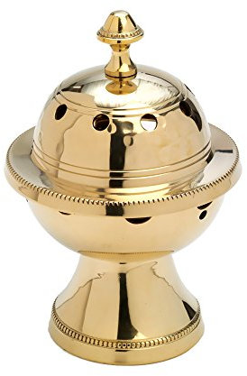 NKlaus Tisch Rauchfass mit Innenschale Weihrauchbrenner Deko Messing klein Gold 7576