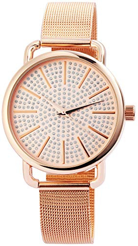 Excellanc Damen-Uhr Meshband Edelstahl Strass Hakenverschluss Analog Quarz 1800137 (roségoldfarbig)