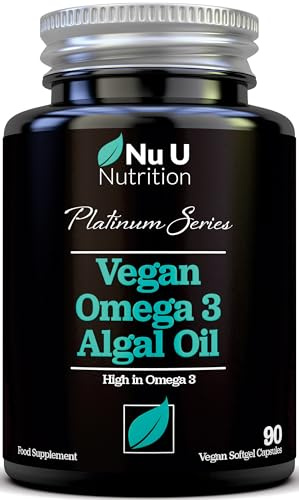 Vegan Omega 3 Algae Oil 1300mg - 520mg DHA per Serving - 90 Vegan Softgel Capsules with Vitamin E - High Strength DHA from Marine Algae Oil - Plant Based Omega 3