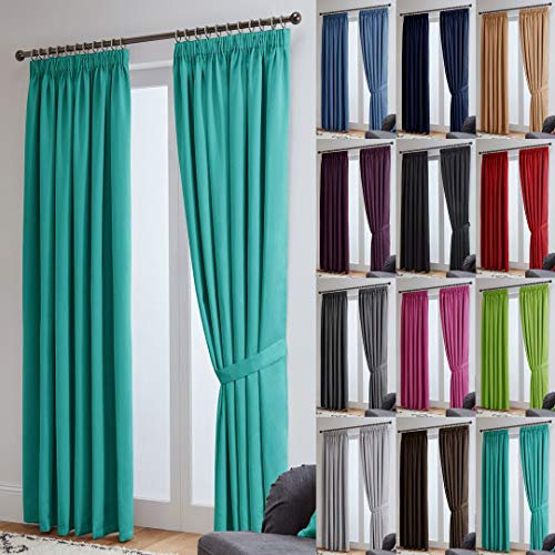 John Aird Blackout Curtains Pencil Pleat with Tie Backs (Teal, W 46 x L 90 (2 Panels) Thermal Energy Saving Curtains for Bedroom & Living Room