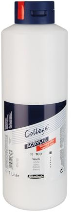 Schmincke - College® Acrylic, Weiß in 1 Liter-Gebinde, 33 100 029, Acrylfarbe in Studienqualität, Grundsortiment, seidenmatt und lichtecht