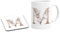 Personalised Initial M Any Letter Vintage Rose Gold Blush Mug and Coaster Set Coffee Tea Cup