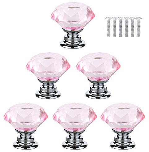 BOZONLI Rosa Kristall Möbelknöpfe Schrankknöpfe Schubladenknöpfe, 6 Stück 30mm Schrank Knöpfe Schrankknöpfe Schrankgriffe Möbelgriffe Möbelknauf