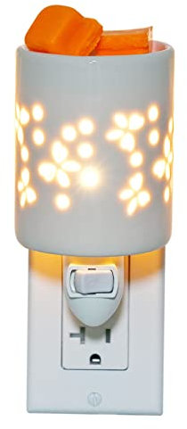 Home-X Plug-in Wax Warmer, Butterfly Cover, Ceramic Housing, Night-Light Wax Warmer, Bathroom Wall Plug-in Wax Warmer, 3 L x 3 ¾ W x 5 ¼ H, White