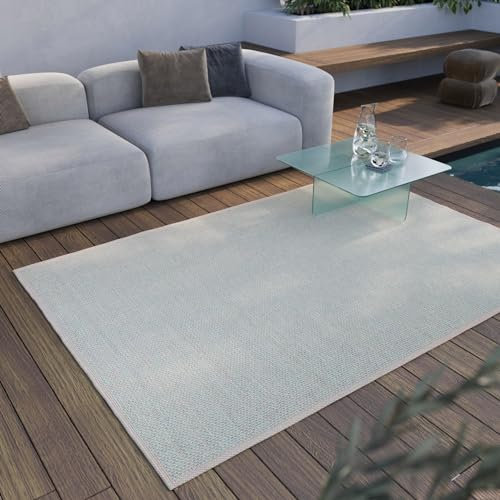 Esprit Home, In & Outdoor Kurzflor Teppich - Läufer für Terrasse, Balkon, Küche, Wohnzimmer, Midland (120 x 170 cm, türkis beige)
