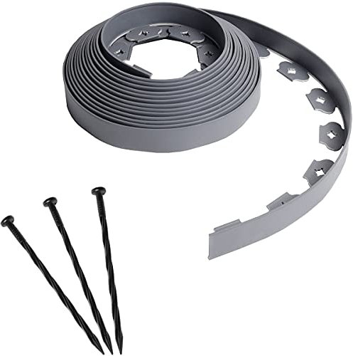 GT Market Bordure de Jardin Flexible Grise - 4 cm x 10 mètres avec 30 piquets d'ancrage