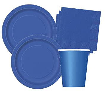 Isola Party Kit festa di compleanno tinta unita color Blu Cobalto per 16 persone eco-friendly (16 piatti di carta ⌀ 23 cm, 14 bicchieri di carta 266 ml, 20 tovaglioli di carta 33x33 cm)