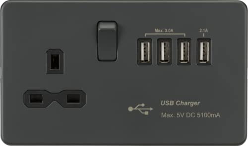 Screwless 13A switched socket with Quad USB charger; 5.1A
