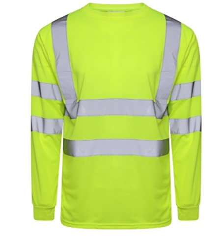 LIZZIE JACOBS Hi Viz High Visibility Crew Neck Long Sleeves Shirts Reflective Tape Safety Hi Vis Round Neck Security Work Breathable Lightweight Workwear Tops (Large, Yellow)