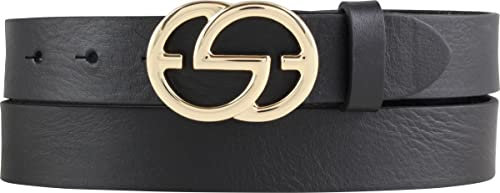 BELTINGER Damen-Gürtel EMIL aus Vollrindleder 3 cm | Schmaler Ledergürtel für Damen 30mm | Gold glänzend | Schwarz 85cm