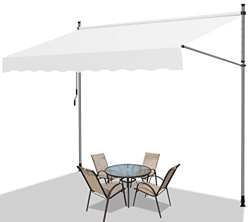 Fiqops Klemmmarkise Balkon, 300x120x 200-300cm Beige, Höhenverstellbar Abdeckhauben Markisen UV-beständig Sonnenschutz Garten Wetterfest Balkonmarkise ohne Bohren