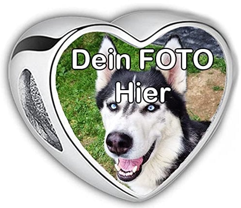 2Burned Personalisiert Schmuck mit bild, Foto CHARM kompatibel mit Europäisches Armband, Liebe Herz Personalisiertes Geschenk – Fügen Sie Ihr Bild hinzu