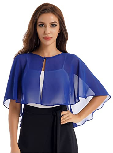 Freebily Damen Chiffon Schal Stola Bolero Für Festlich Hochzeit Abendkleid Braut Jacke Tücher Königsblau_B Einheitsgröße