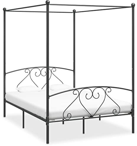 Rillbus Himmelbett 160x200cm | Bettrahmen Bett mit Lattenrost, Doppelbett Gästebett Jugenzimmer Schlafzimmer, Metall L16