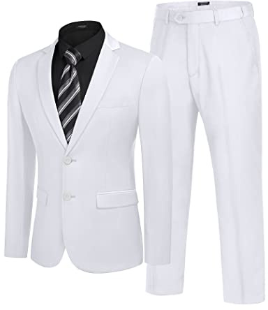 COOFANDY Men's 2 Piece Suits Classic Fit 2 Button Dress Suits Tuxedo Jacket Blazer Suit for Wedding Dinner Prom White