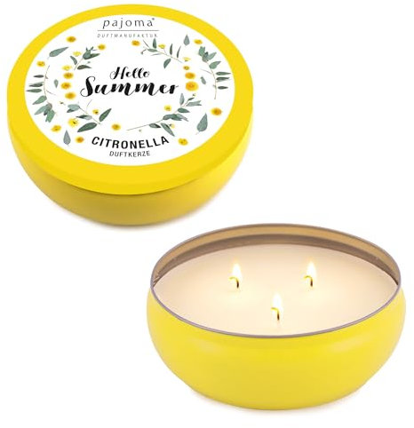 pajoma® Citronella Duftkerze im Metalldöschen | 280g Wachs - ca. 16h Brenndauer | dekorative Sommerkerze mit 2,5 % Citronella-Öl – ideal für Garten, Terrasse & Balkon