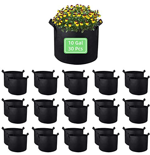 Ohiyoo Pflanzbeutel für den Garten, 30 Liter, 30 l, Stoff-Topfbeutel, Vlies-Pflanzbeutel, robuste Belüftungstöpfe mit Griffen, Gartenstoff-Pflanzgefäße für Gemüse, Blumen, Schwarz