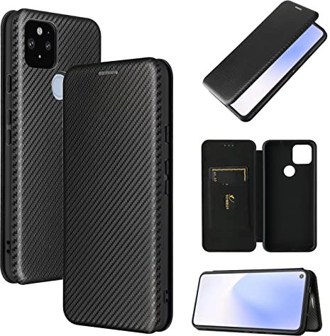 MDYH YXCY TTYHKK per Google Pixel 5a 5G Struttura in Fibra di Carbonio Flip Orizzontale Custodia in Pelle TPU + PC + PU con Slot per schede (Color : Black)