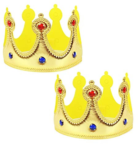 MIVAIUN 2 Stück Königskronen erwachsenes Kind Geburtstag Hüte Handgefertigte Königskrone König und Königin Kronen Prinzessin Tiara Fancy Dress Birthday Party Kostüm Zubehör Dekoration Requisiten(Gold)