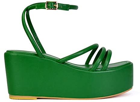 ESSEX GLAM Womens Platform Wedge Heel Sandals Ladies Strappy Green Ankle Strap Shoes Size 6