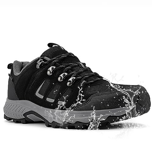 ODCKOI Wanderschuhe Herren Leichte Wasserdicht Schuhe Herren Trekkingschuhe Hiking rutschfeste Atmungsaktiv Outdoor Bergschuhe, Camping, Trailrunning, Mountainbike Sneaker (Grau Schwarz EU 42)
