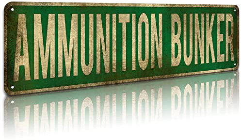 KooLL Ammunition Bunker Straßenschild, Aluminium, schlankes Blechschild, Straßenschild, lustiges Metallschild, Wanddekoration für Schlafzimmer, Zuhause, Bar, Garage, Kunstgeschenk, 10,2 x 40,6 cm