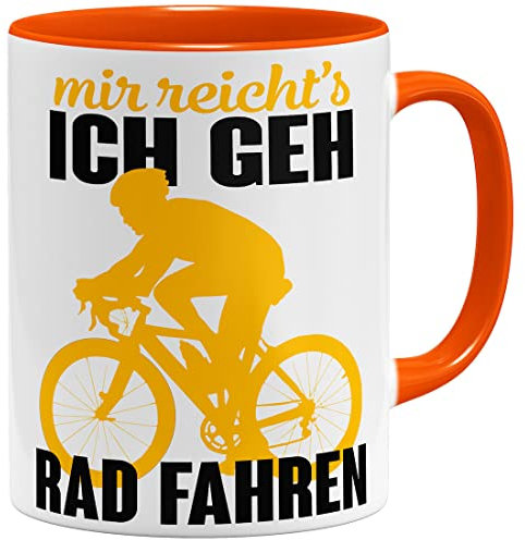 OM3® Fahrrad Kaffee-Tasse mit Spruch - Mir reicht's ich GEH Rad Fahren - Keramik Becher - 11oz 325ml - Beidseitig Bedruckt - Orange