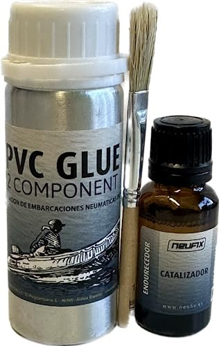 Kit de Pegamento de PVC Profesional para Reparación de Zodiac, Cola de 2 Componentes, 125ml - Cola PVC y Catalizador, Pincel Incluido, Fácil Aplicación. (Azul Rey)