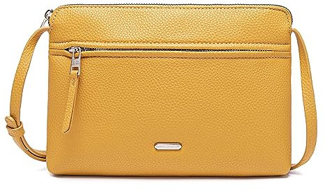 David Jones - Umhängetasche für Damen – flache Tasche, kleine Handtasche, Schultertasche, PU-Leder, klassisch, elegant – 2 Fächer – Telefontasche Shopping Reise, gelb, one size, Elegant