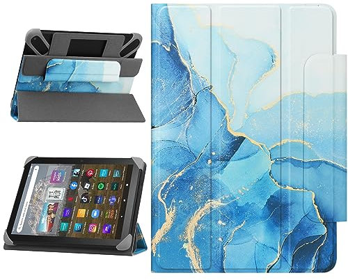 HoYiXi Funda Universal para 7-8 Pulgadas Samsung Galaxy Tab/Lenovo/Huawei/PRITOM/Fire Tableta Funda Protectora con Soporte Plegable para 7-8 Tableta - mármol Azul