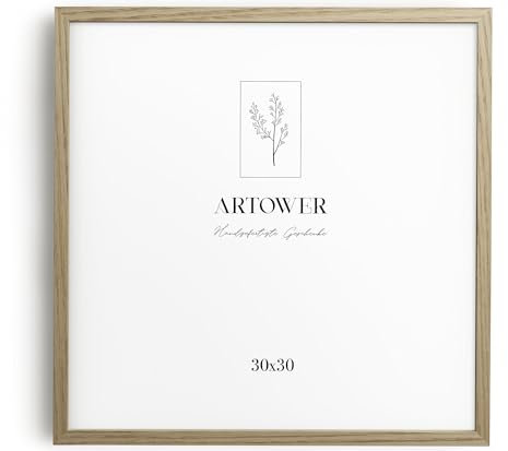 artower® Cadre Photo Bois Сhêne 30x30cm | Cadre avec Verre Acrylique Transparent 30 x 30 cm | Grand Tableau 30x30 | Mural Salon, Chambre, Décoration Dessin, Diplôme ou Cadeau d’Anniversaire