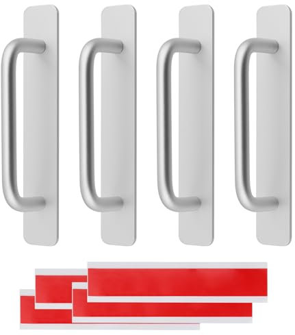 YIXNSW 4 tiradores autoadhesivos para muebles, 150 mm, de aluminio, para armarios, puertas, puertas, ventanas y cocinas, color plateado