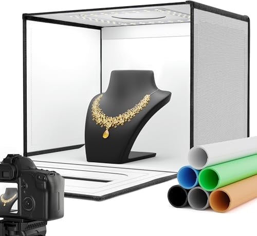 RALENO Photo Studio Light Box, 16’’x12’’ Portable Shooting Tent Kit, Professional Light Box Photography (112 LEDs | 24W High Brightness | 6 Color Backdrops) for Product Photography
