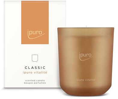 ipuro Classic dekorative Duftkerze - VITALITÉ | Duftkerze im Glas mit Rosmarin & Ingwer, Zedernholz & Patchouli Aroma | Kerzen mit langanhaltendem Duft | Raumduftkerze in rot 270g