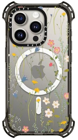 CASETiFY Bounce Hülle für iPhone 15 Pro [6-Fach in Militärqualität getestet/21,3 Fuß Fallschutz/kompatibel mit Magsafe] — traumhaftes Blumenmuster — transparentes Schwarz