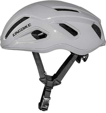 KINGBIKE Aerodynamik fahrradhelm für Damen Herren, volle PC-Gehäusedeckung Ultraleicht und durchlässig (Grau Glänzend)