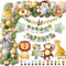 Xietaea Dschungel Geburtstag Deko - 113 Stück Waldtiere Kindergeburtstag Dekoration, Grün Luftballon Girlande Safari Folienballons Tortendeko Birthday Foto Banner, Geburtstagsdeko für Jungen Mädchen