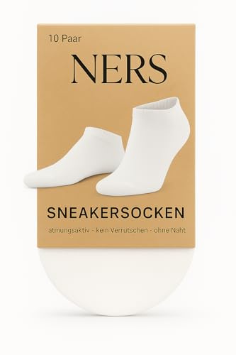 NERS Sneakersocken (10 Paar) für Damen und Herren, aus gekämmter Baumwolle, ohne Naht, mit Komfortbund, Atmungsaktiv, gegen Schweißfüße (DE/NL/SE/PL, Numerisch, 35, 38, Regular, Regular, Weiß)