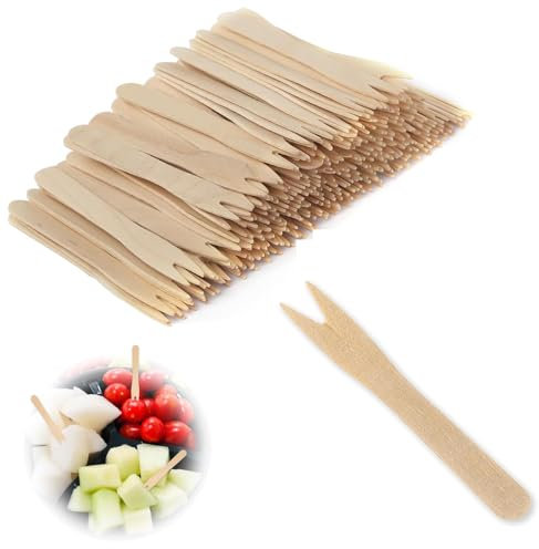 200 Cubiertos Tenedores Reutilizable Cubiertos Reutilizable De Madera Tenedores Fruta Niños Tenedores Pequeños Tenedores Para Tartas,Cubiertos para Fiestas Cumpleaños Camping Y Pícnic