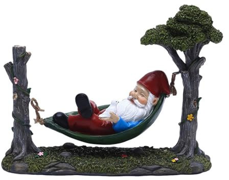 BURLOE Natural, Niedliche Gartenzwerge Dekorationen Für Den Hof, Lustige Im Freien Die in Einer Hängematte Liegen Zwerg Gartendekoration Harzstatue Rasenornamente Figuren