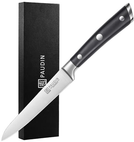 PAUDIN cuchillo multiusos 12 cm cuchillo de cocina profesional como cuchillo para pelar cuchillo de chef cuchillo de fruta de acero inoxidable alemán de alto carbono mango ergonómico afilado