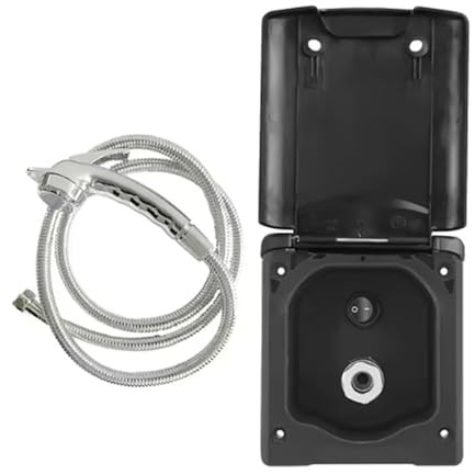 Wohnmobil-Duschkasten-Set mit 1,5 m Schlauch und Wasserhahn, weiß, Außendusch-Set für Marine, Boot, Wohnwagen, Wohnmobil, Reisedusche