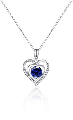 immobird Collier pour Femme Collier Pendentif Coeur Saphir Pendentif Collier Bleu Argent 925 Bijoux Cadeaux pour Soeurs