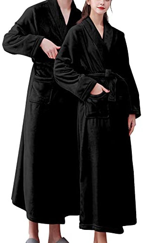 LOIJMK Vestaglia da donna, lunga, soffice, unisex, con cintura, in pile soffice, vestaglia da sauna, Nero , XL