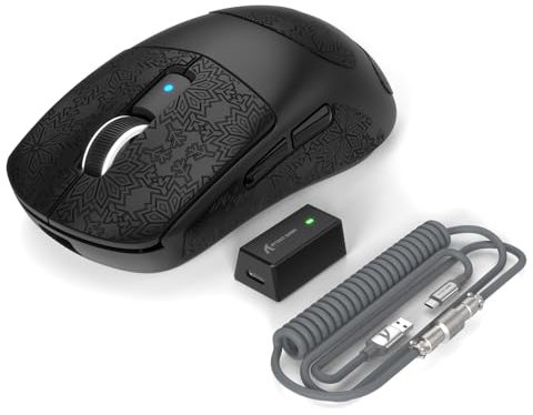 EWEADN x ATTACK SHARK R6 LIGHTSPEED Mouse da Gioco Wireless, Design Ultraleggero 39G, HyperSpeed con 8K Hz, Sensore PAW3950, Nordic52840, 42K DPI per Giochi di eSport Mouse a Tri-Mode - BlackPro