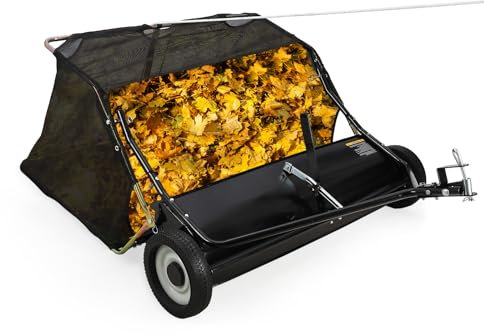 Tow Behind Lawn Sweeper, 42 Pull Behind Lawn Sweeper, Large Capacity Leaf & Grass Collector with Adjustable Sweeping Height and Dumping Rope Design for Picking Up Grass and Debris