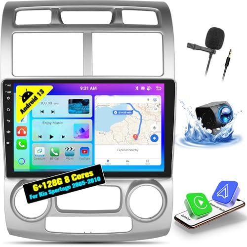 OiLiehu 6+128G 8 Core Radio Android 13 2 DIN Carplay Android Auto Autoradio para Kia Sportage 2005-2010 Pantalla Radio Coche 9 Pulgadas con Mirror Link Bluetooth GPS FM RDS WiFi SWC DSP/EQ + Cámara